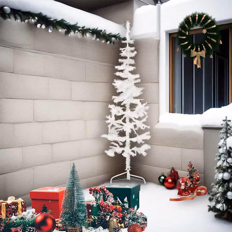 vidaXL Albero Natale Artificiale Sottile a Metà Supporto Bianco 210 cm