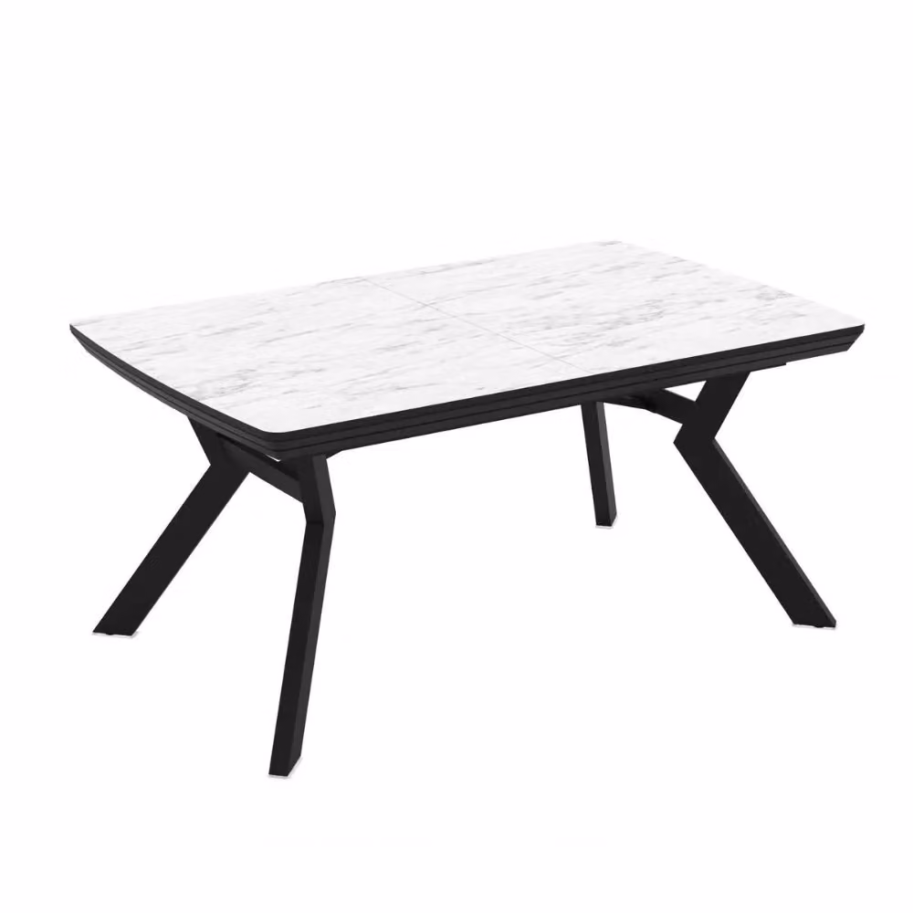 Tavolo allungabile Tezeta con piano effetto marmo bianco opaco e struttura in metallo, L: 160 cm, P: 100 cm, H: 76 cm – 2