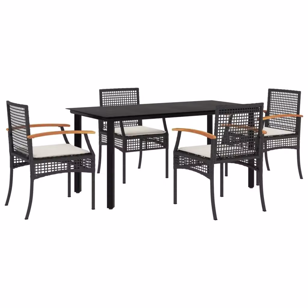 Set da Pranzo da Giardino vidaXL 5 pz in Polyrattan e Legno di Acacia con Piano in Vetro, Nero e Bianco – 2