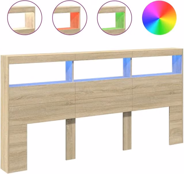 Testiera | Testata con Contenitore a LED Rovere Sonoma 200x17x102 cm
