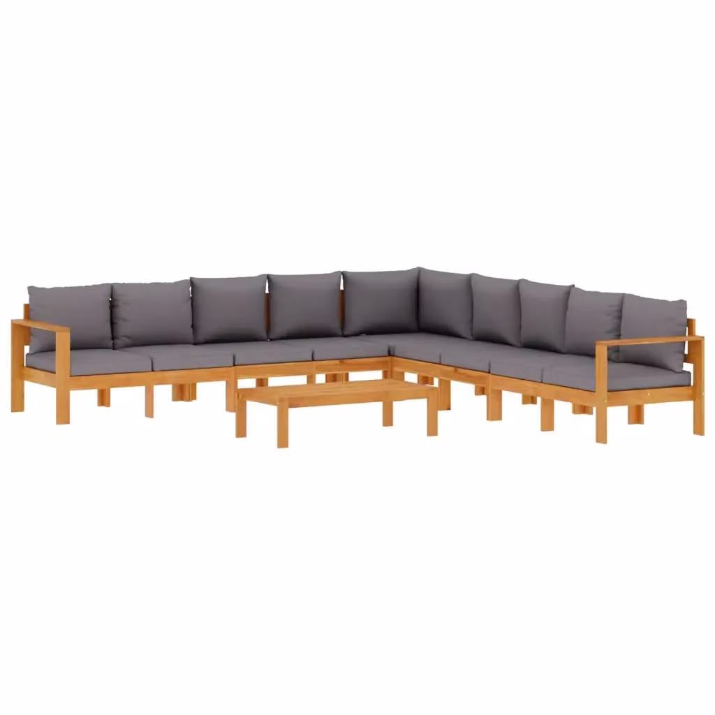 Set Divano da Giardino a L vidaXL in Legno di Acacia con Cuscini Grigi, 6 Pezzi – 2