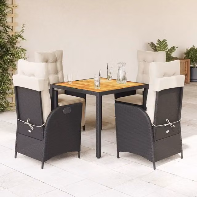 Set da Pranzo da Giardino 5 pz Nero con Cuscini in Polyrattan 3213087