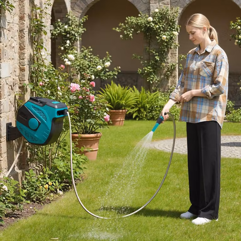 Avvolgitubo automatico Costway con ritorno lento per patio e prato, tubo da 20m e tubo di alimentazione da 2m