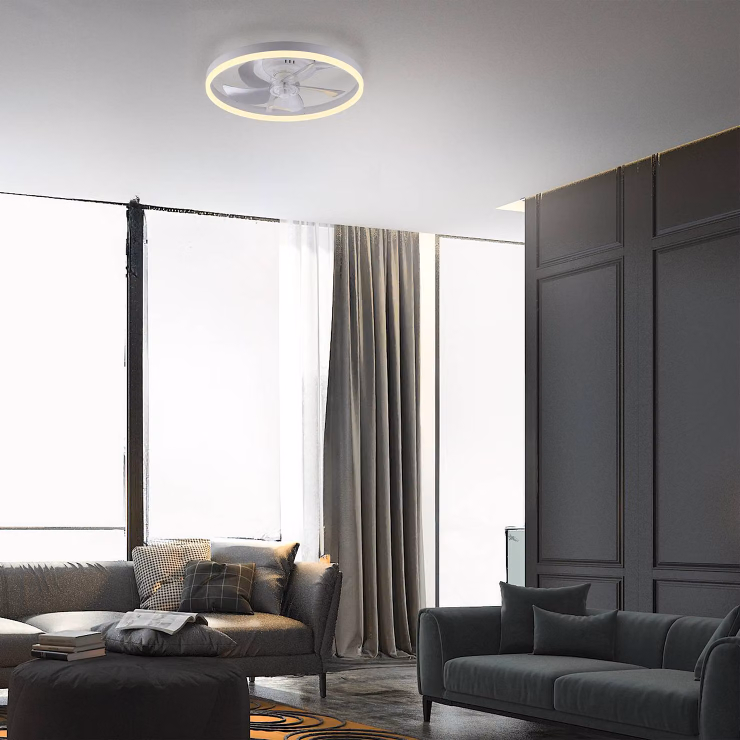JUST LIGHT. GmbH Ventilatore da soffitto LED Rita bianco, CCT, telecomando, Ø 50 cm Rita, dimmerabile, Bianco / Opale, Soggiorno / Sala da pranzo, Metallo, Moderno