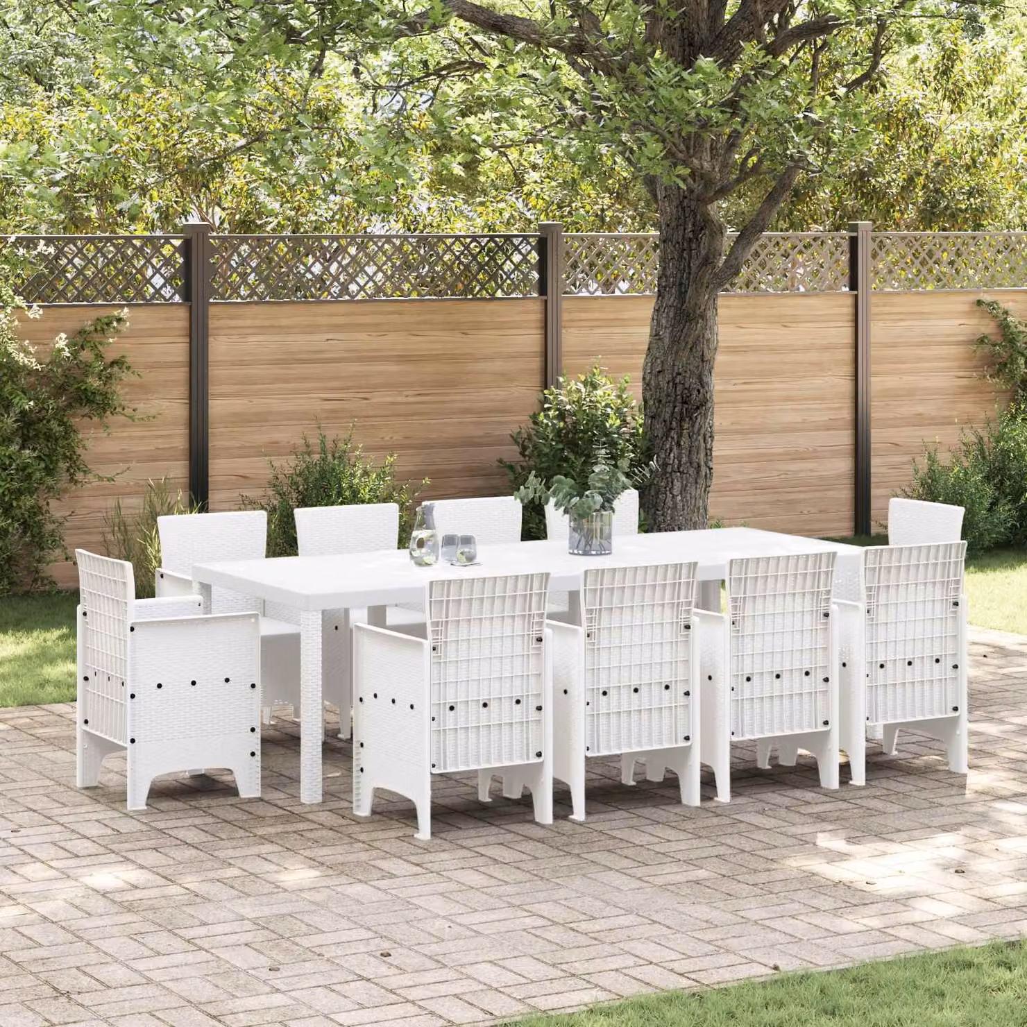 Set da pranzo per giardino e terrazza vidaXL in polyrattan bianco 11 pz – 1