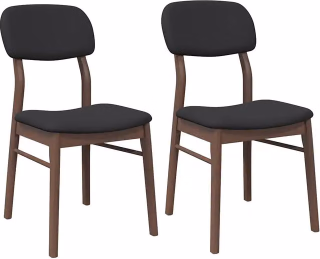 Set di 2 sedie da pranzo moderne in legno di Hevea marrone e nero con seduta in tessuto