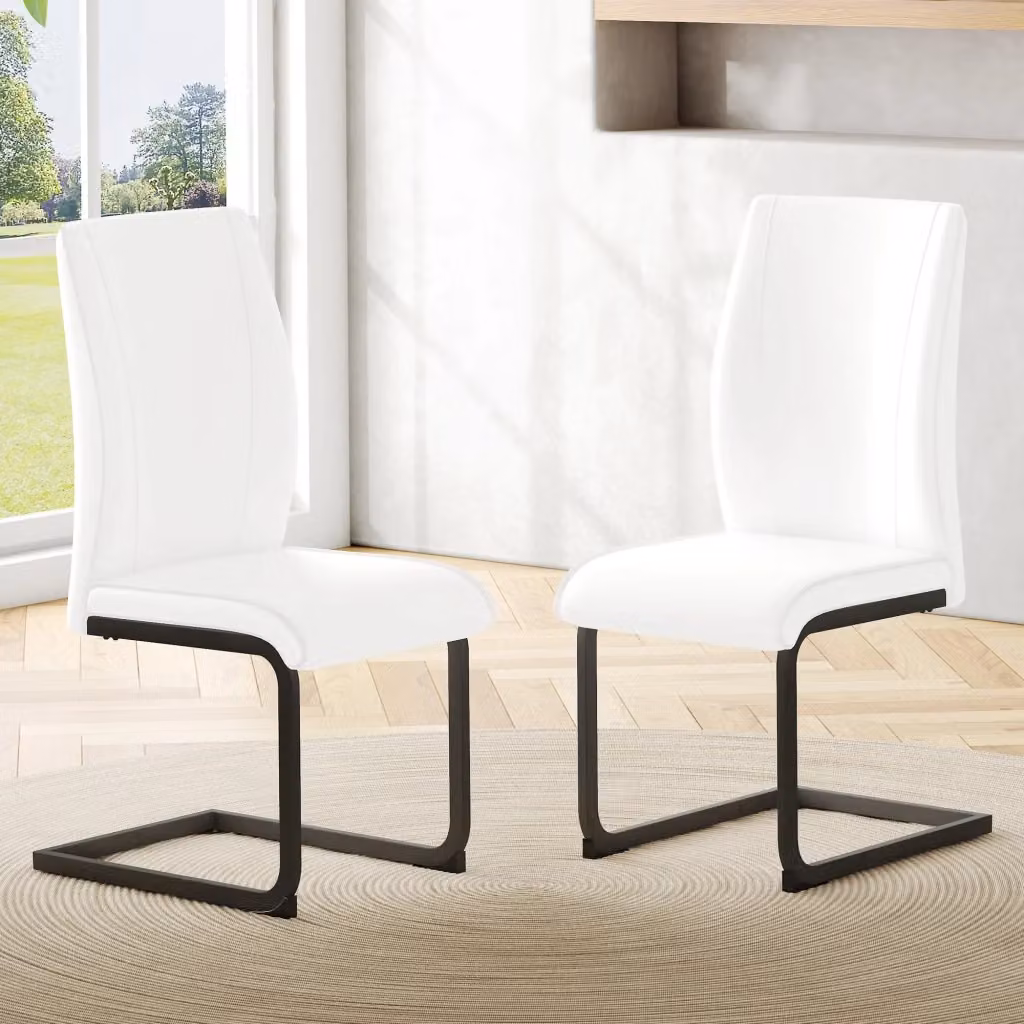 Sedia da pranzo MIVRAY in similpelle bianca con struttura in metallo nero opaco e base a slitta – 2