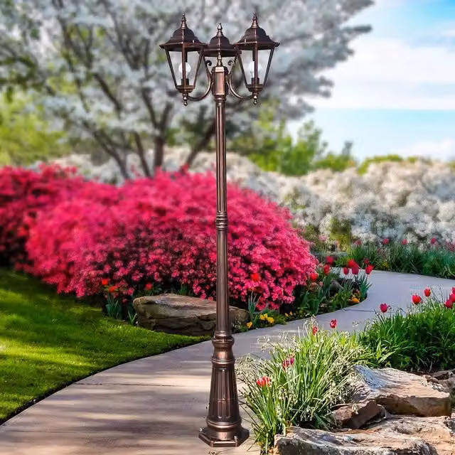 DAFNE MEDIA Lampione h.211 a 3 luci Lanterne Esagonali Esterno Giardino COLORE DIFFUSORE: SABBIATO, COLORE STRUTTURA: NERO GOFFRATO