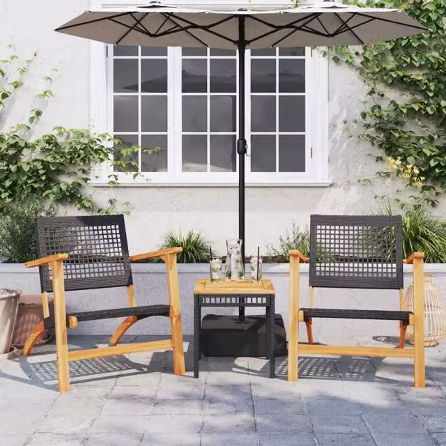 Set da Bistrot vidaXL in 3 pezzi Nero e Marrone in Polyrattan e Legno di Acacia – 1