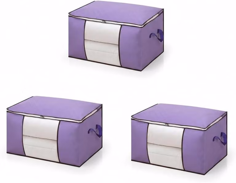 Set di contenitori per l'organizzazione, composto da 3 pezzi, dimensioni 60 x 35 x 40 cm, con finestra trasparente, ideali per riporre abbigliamento