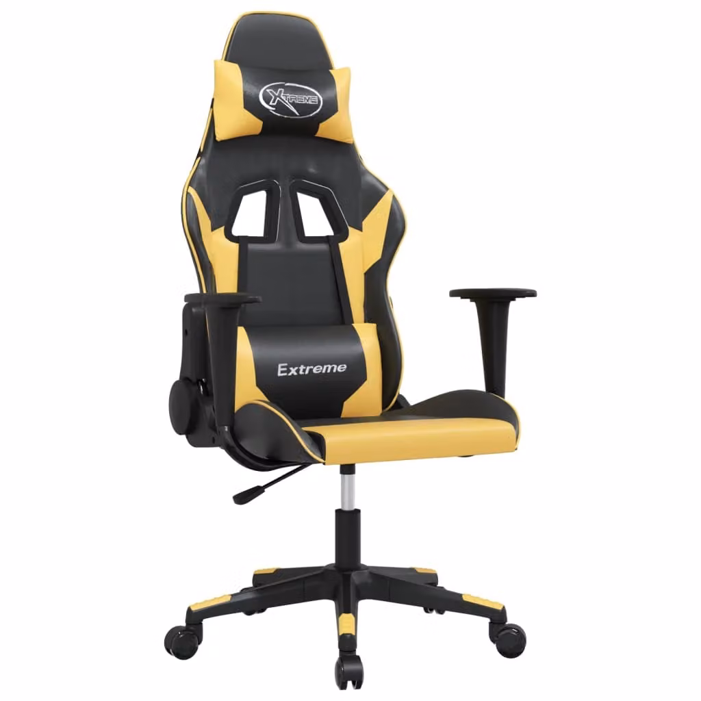 Sedia da Gaming Massaggiante Nero e Oro in Pelle finta