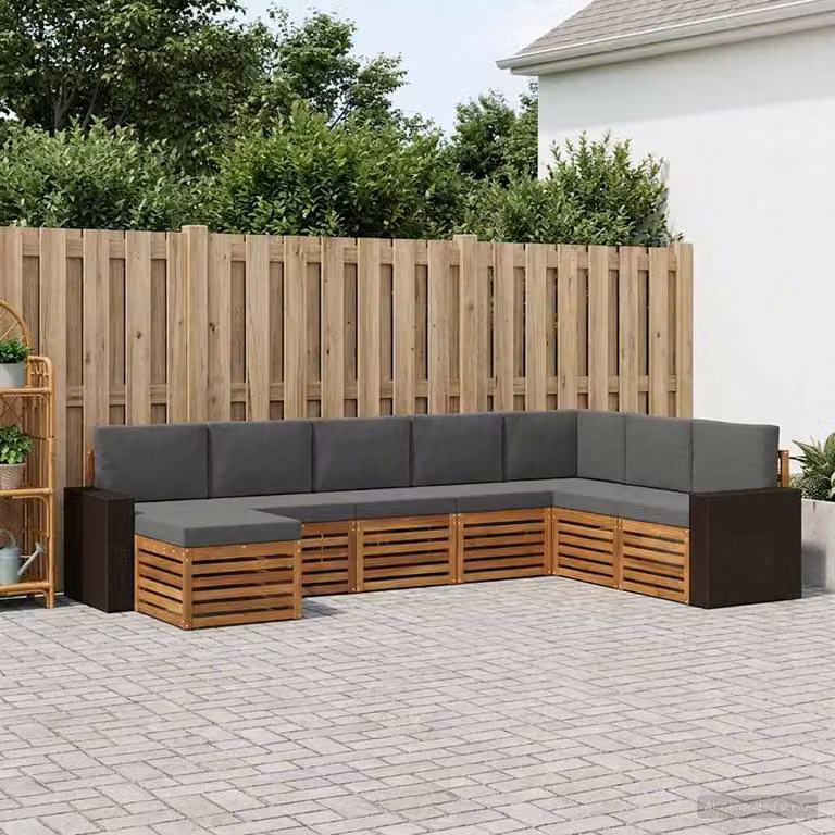 Set di divani da esterno vidaXL 8 pz in legno di acacia con cuscini, colore beige e antracite