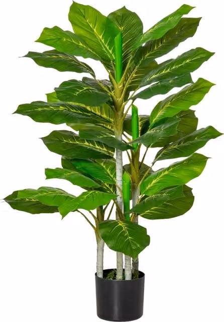 Pianta Verde Artificiale HOMCOM con 33 Foglie e Vaso Nero, Altezza: 95 cm, Diametro Vaso: 15 cm