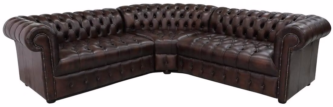 Chesterfield Ecksofa Ledersofa Dunkelbraun Polster Eck Couch Garnitur Design