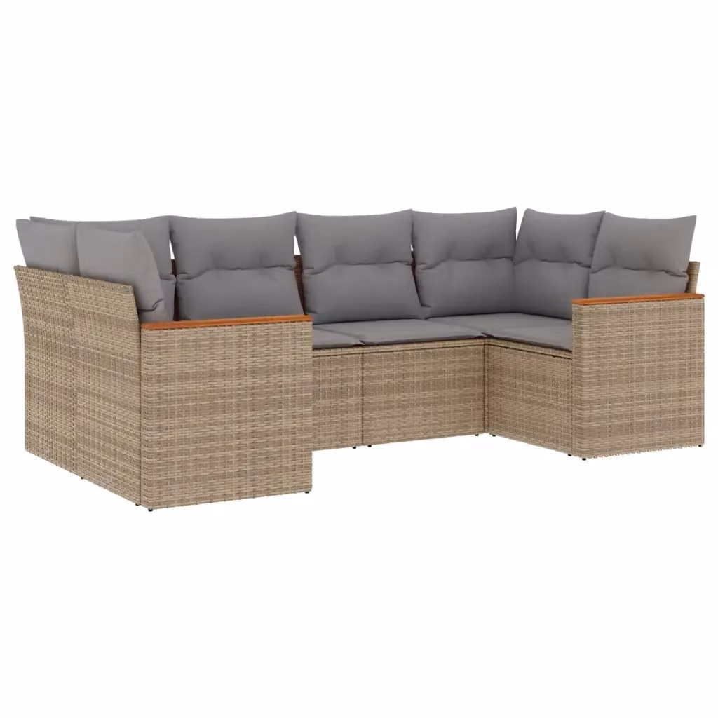 vidaXL Set Divano da Giardino a L composto da 6 pezzi con Cuscini Beige e Grigio in Polyrattan e Acciaio – 2