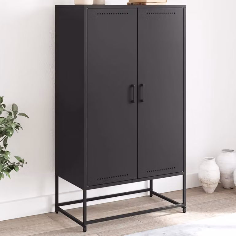 Credenza vidaXL in stile industriale in metallo nero opaco con ante a battente, L/P/H: 68,5 x 38,5 x 123,5 cm