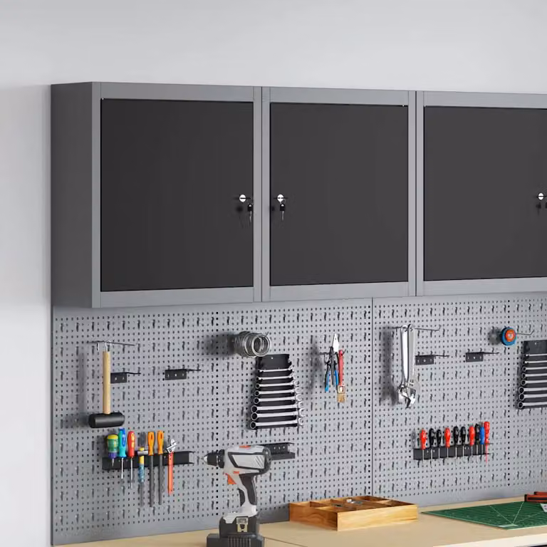 Carrello mobile per attrezzi vidaXL in metallo nero e grigio con ante a battente e serratura L/P/H: 50 x 20 x 55 cm