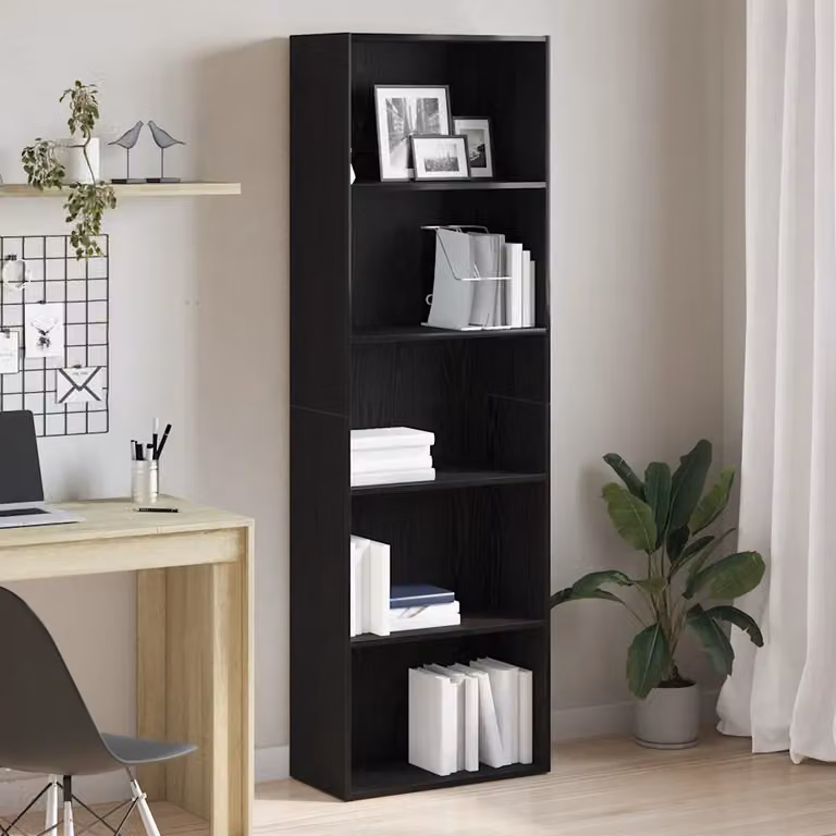Libreria moderna vidaXL in legno nero opaco da appendere al muro L: 60 cm, P: 30 cm, H: 189 cm