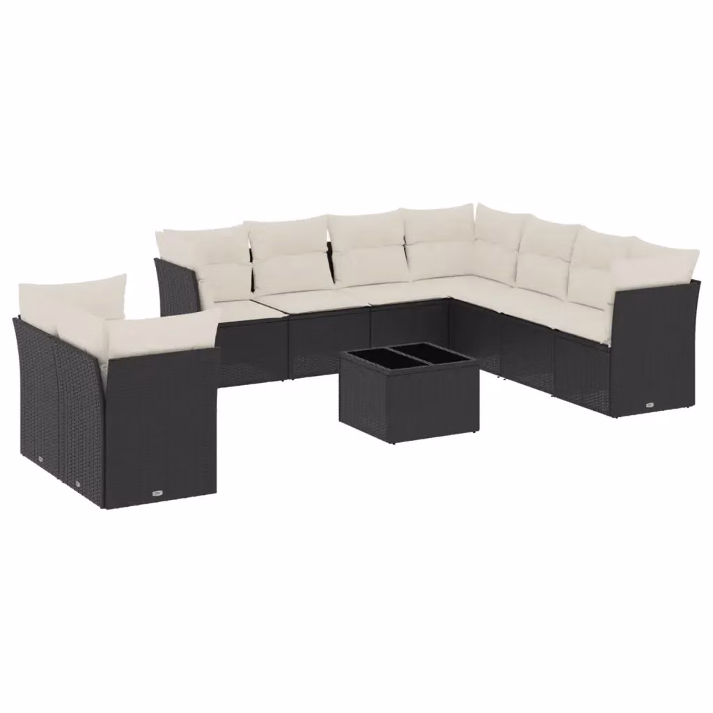 vidaXL Set Divani da Giardino 10 Pezzi in Polyrattan Nero con Cuscini e Tavolino da Esterno – 2