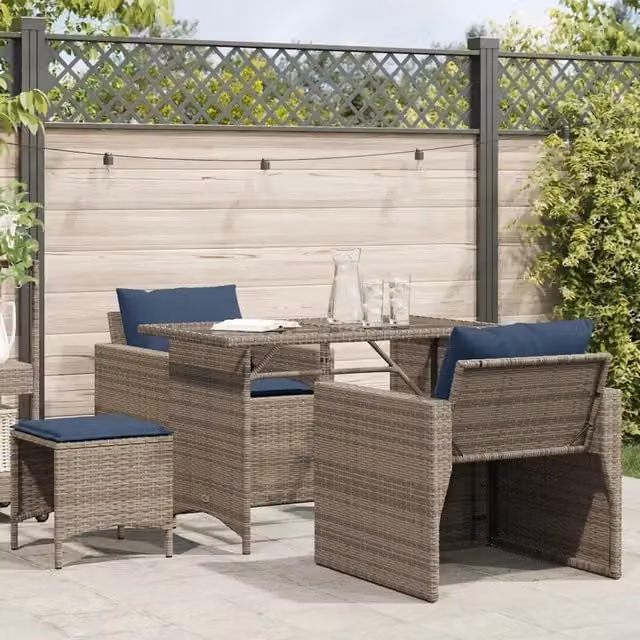 Set Divani da Giardino 4 pz con Cuscini in Polyrattan Grigio 366365