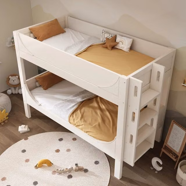 Letto a castello 90 × 200 cm 2 posti separabile con scala reversibile, senza materasso, in legno e metallo bianco