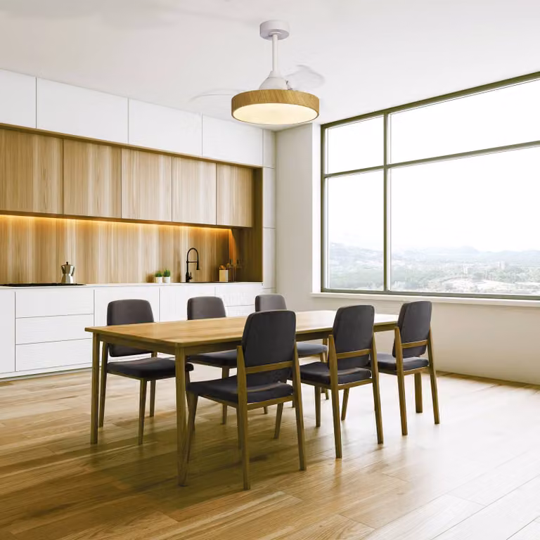 Mantra Iluminación Ventilatore da soffitto LED Alaska Mini legno DC silenzioso Ø 91 cm CCT Mini, dimmerabile, Legno chiaro, Soggiorno / Sala da pranzo, Plastica, Moderno
