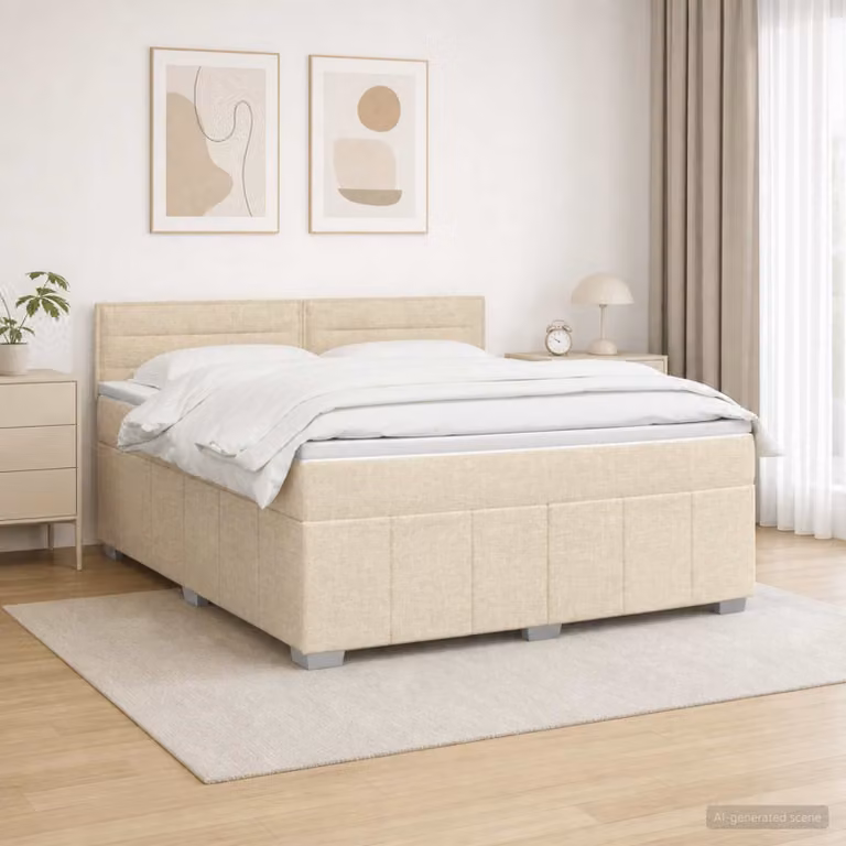 Letto Box Spring vidaXL con Materasso e Illuminazione LED, Colore Beige e Bianco, L/P: 140 x 200 cm