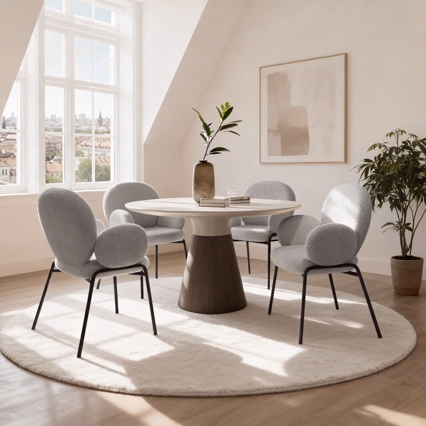 Set di 2 sedie scandinave imbottite in tessuto bouclé grigio chiaro TecTake GmbH – 2