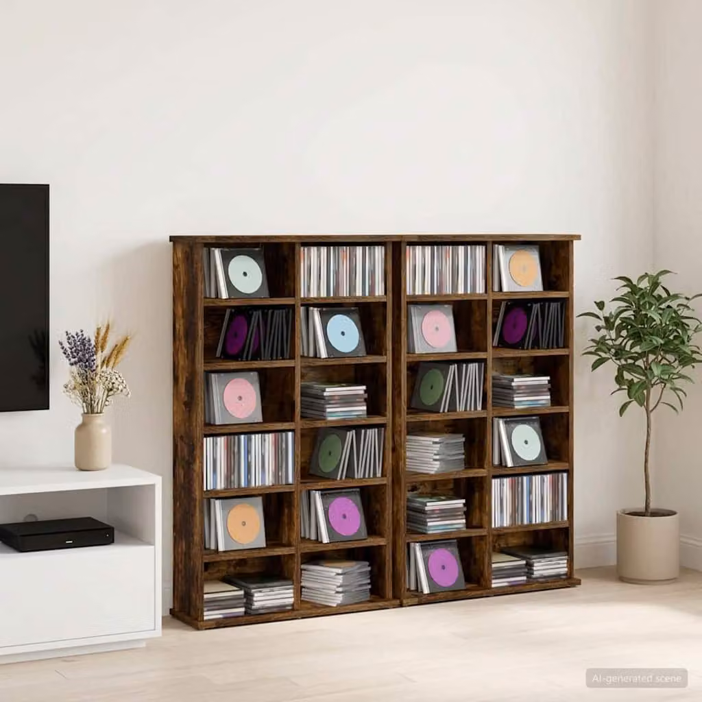 Mobile per CD vidaXL in Rovere Fumo con ripiani regolabili, L: 60 cm, P: 17 cm, H: 92 cm