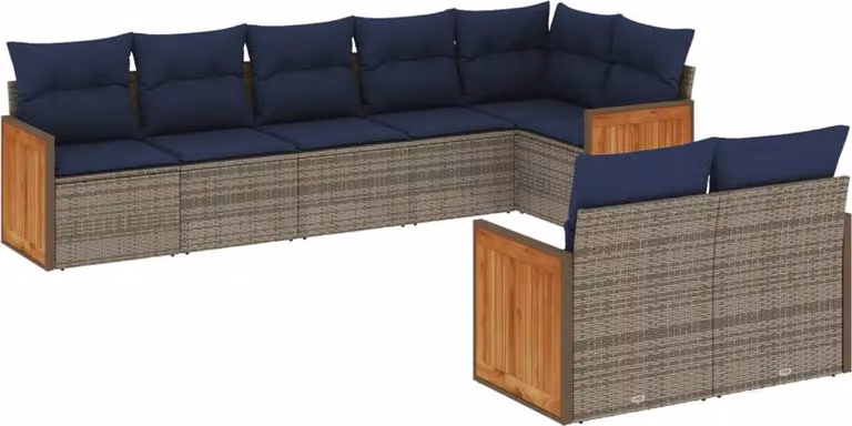 Set Divani da Giardino 8 pz con Cuscini Grigio in Polyrattan