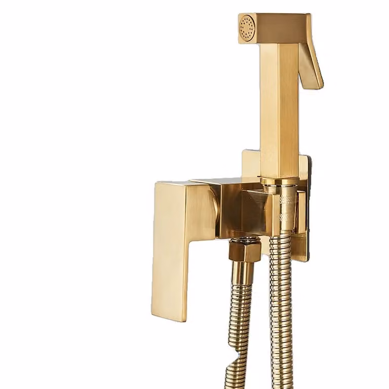 Miscelatore per bidet, finitura oro spazzolato, design a parete, oro spazzolato A