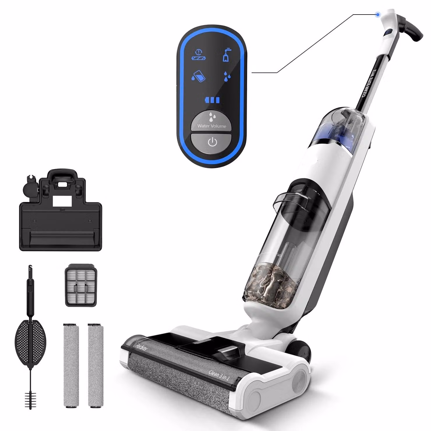 Aspirapolvere senza fili - Pulitore 3-in-1 - Aspirapolvere con serbatoio per l'acqua - Aspirapolvere per superfici umide e asciutte - Leggero