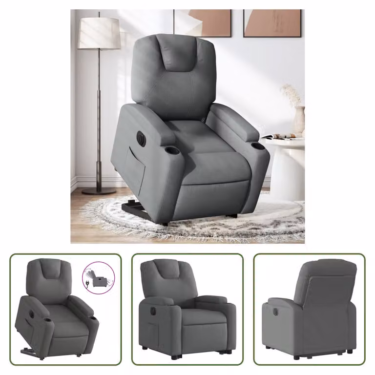 The Living Store Poltrona relax con supporto elettrico in tessuto grigio scuro