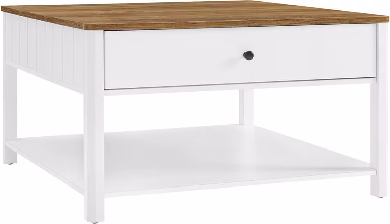 Tavolino VASAGLE, tavolino da salotto, tavolino da divano, 2 ampi cassetti, con gambe, molto spazio per riporre oggetti, stile marittimo, 80 x 80 x 45 cm, per il soggiorno,