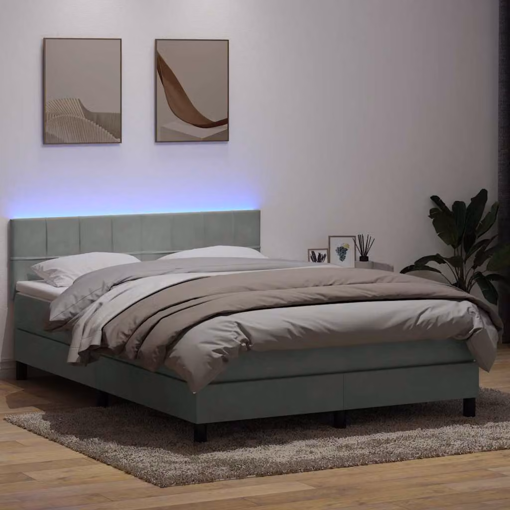 Maison Exclusive - Letto box spring con materasso e LED grigio chiaro 160x210 cm velluto