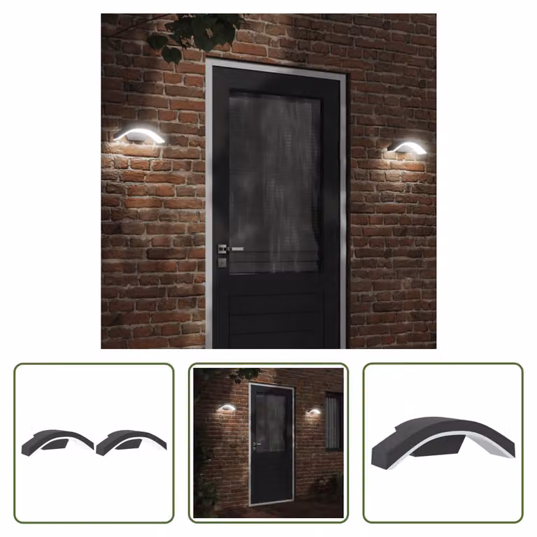 The Living Store Applique da esterno a LED 2 pezzi in alluminio pressofuso nero