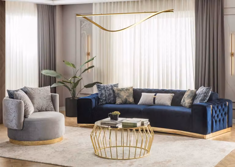 Sofagarnitur Komplette Polstersofa Blau Dreisitzer Modern Sessel