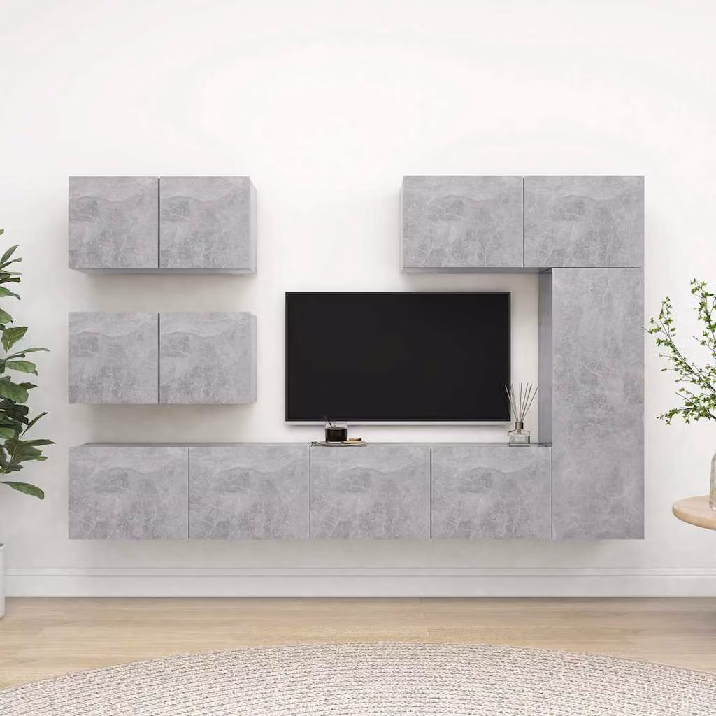 vidaXL Set di Mobili Porta TV Moderno 6 Pezzi Grigio Cemento in Legno e MDF
