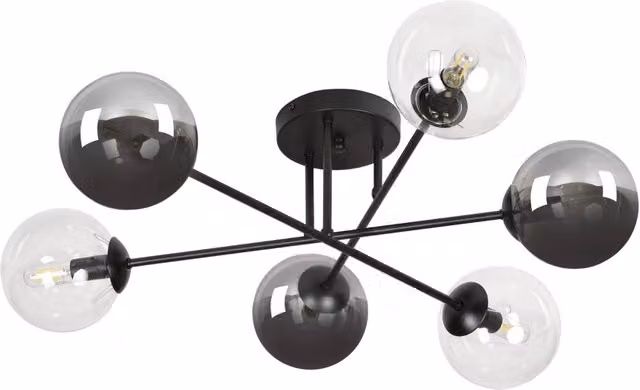 Lampadario a soffitto Emibig in metallo e vetro multicolore nero con 6 lampadine E14 dimmabile
