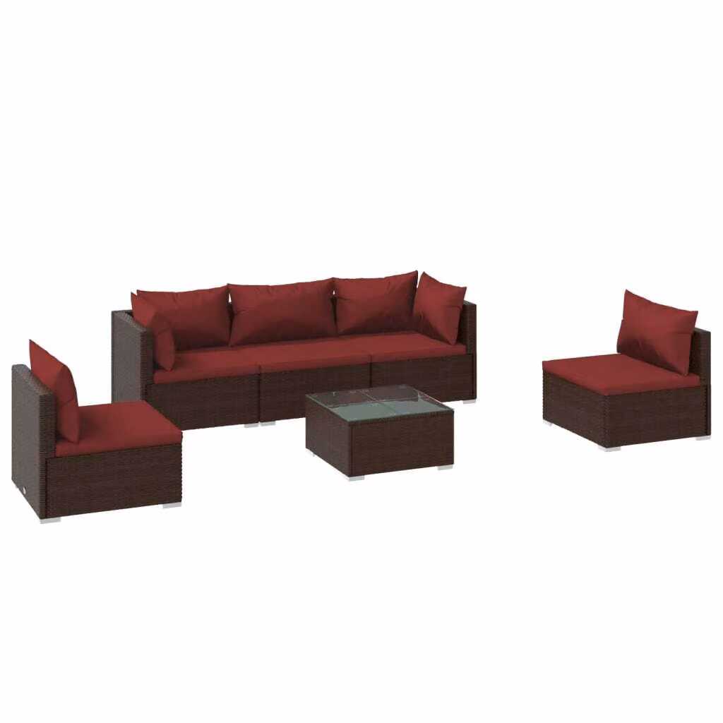 Set Divani da Giardino 6 pz con Cuscini in Polyrattan Marrone