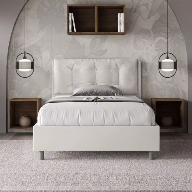 Letto imbottito con contenitore Ityhome in similpelle bianco, L/P/H: 120 x 200 x 135 cm