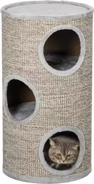 Cuccia per gatti a 3 livelli PawHut con tiragraffi in sisal e peluche, Grigio Chiaro, Ø 38 x 70 cm
