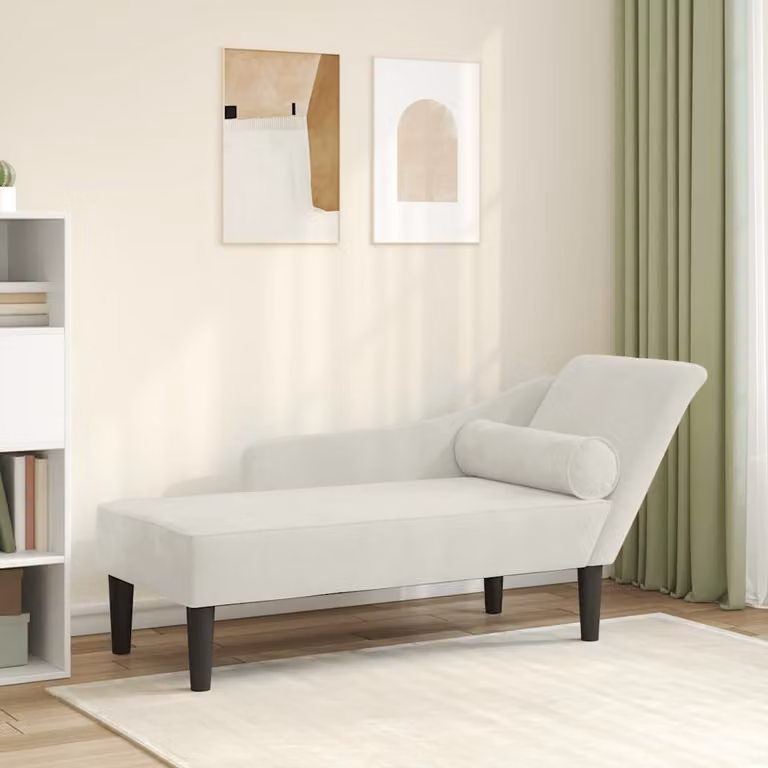 vidaXL Chaise Longue Moderna in Velluto Beige con Cuscini e Struttura in Legno L/P/H: 141 x 55,5 x 66,5 cm