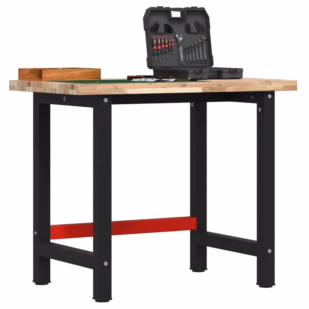 Banco da Lavoro Rettangolare in Legno Massello di Acacia e Metallo DESIGN IN, L/P/H: 100 x 60 x 83 cm, Colore Marrone – 2