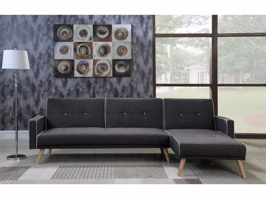 Divano angolare reversibile Jules in tessuto grigio con funzione letto e cuscini inclusi – 2