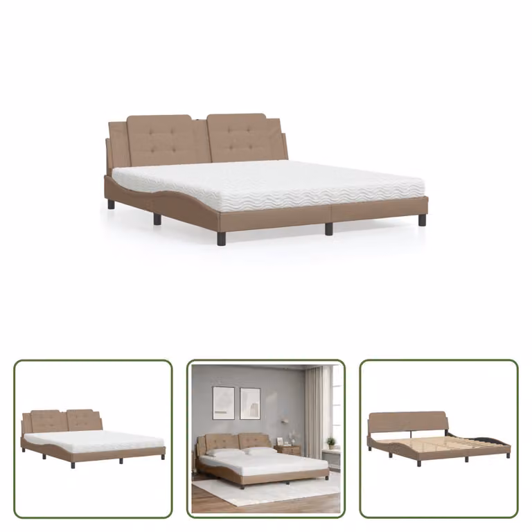 The Living Store Letto con materasso cappuccino-marrone 180x200 cm in ecopelle