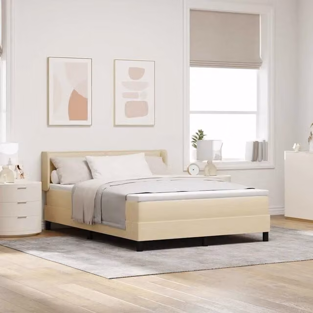 Letto a molle con testiera Crema 190 x 140 cm Tessuto 3341039