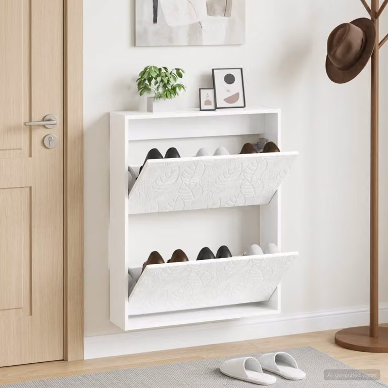 Mobiletto per scarpe da muro vidaXL DELFT bianco lucido L: 71 cm, P: 17 cm, H: 86 cm
