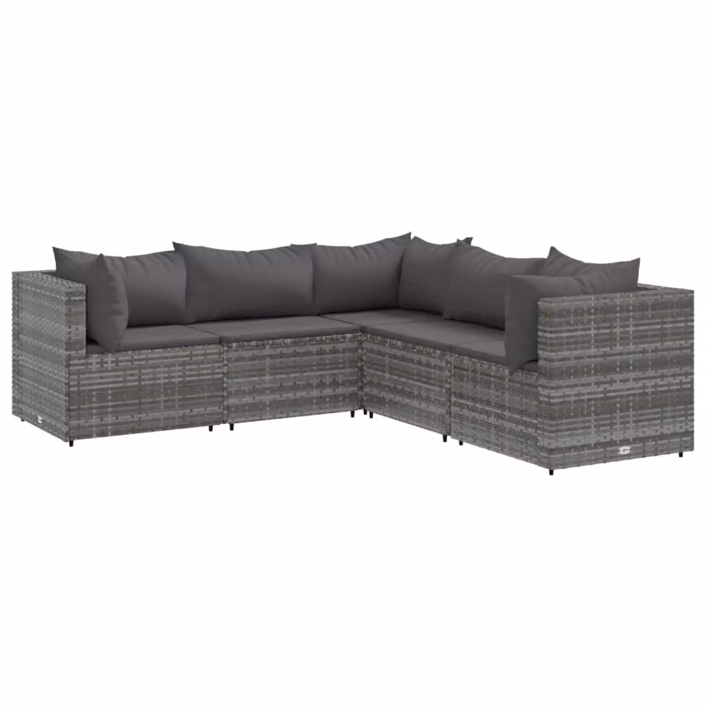 Set Divani da Giardino 5 pz con Cuscini in Polyrattan Grigio