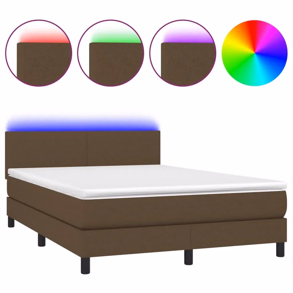 Letto a molle con materasso e illuminazione LED vidaXL, colore marrone scuro, L/P/H: 140 x 190 cm – 2